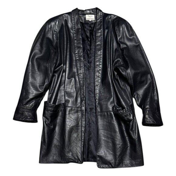 Vintage MAXIMA Tannery West Genuine LEATHER Trench Retro Coat Womens XS - Picture 1 of 6